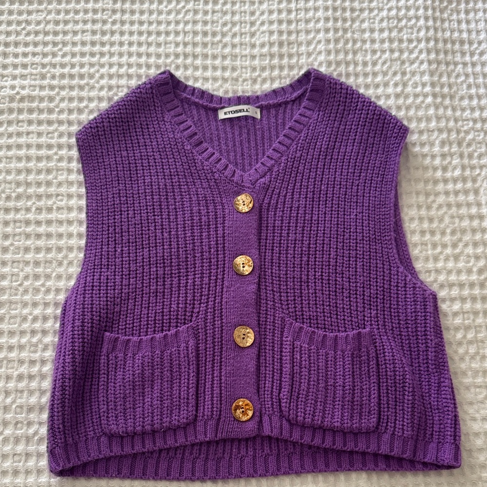 Purple Knitted Vest with gold Buttons